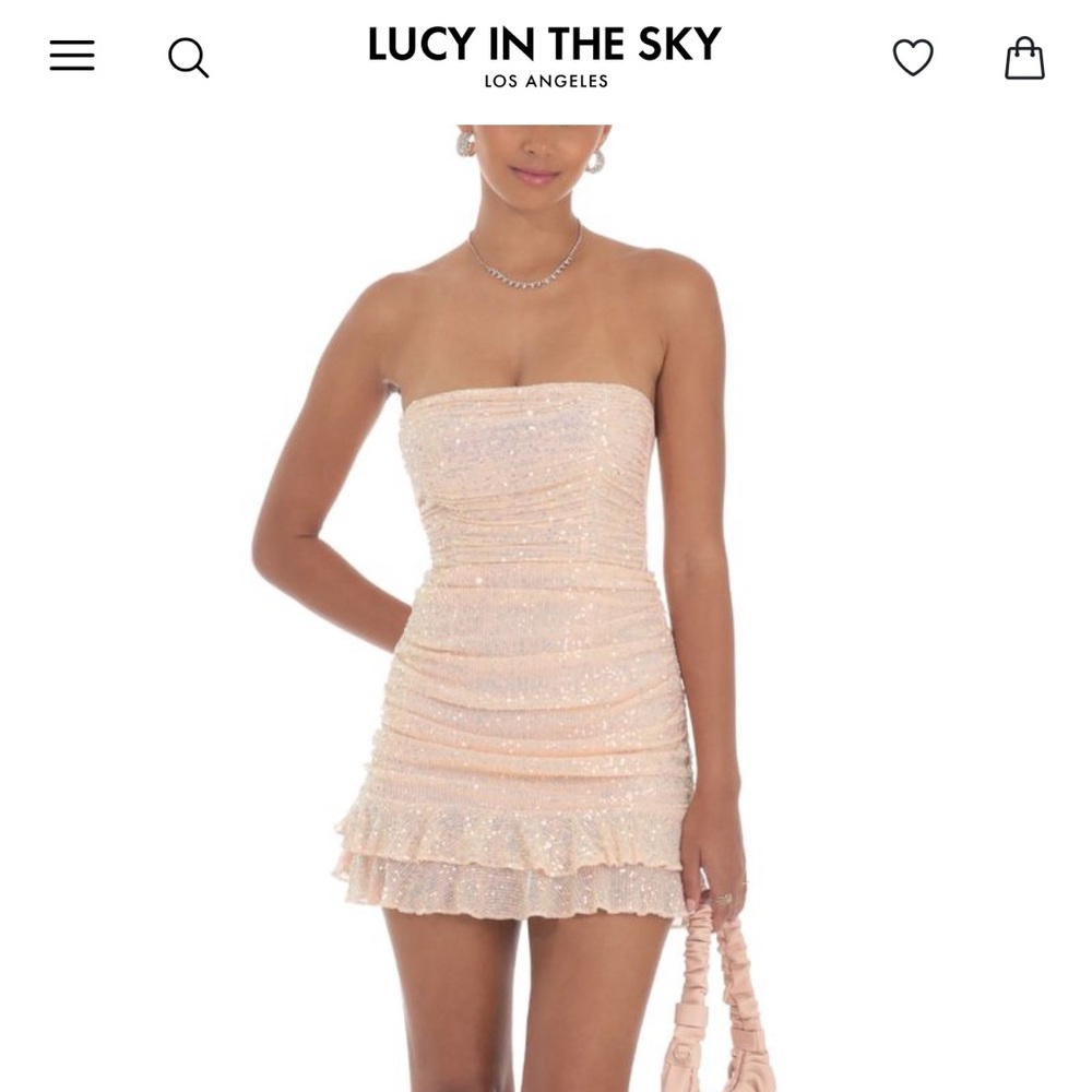 Sequin Ruched Bodycon Dress in Peachy Pink NWT